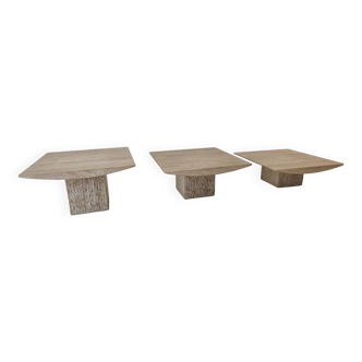 Set of 3 Italian Travertine Coffee or Side Tables, 1980s