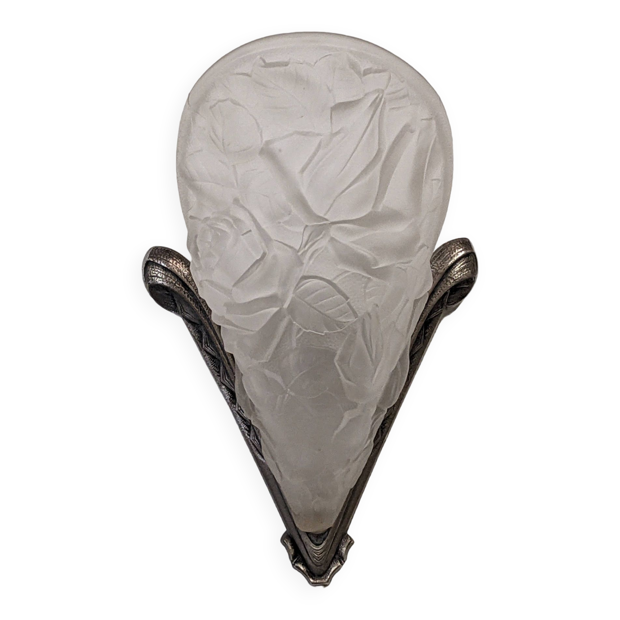 Art Deco wall lamp in frosted glass and nickel-plated bronze circa 1920