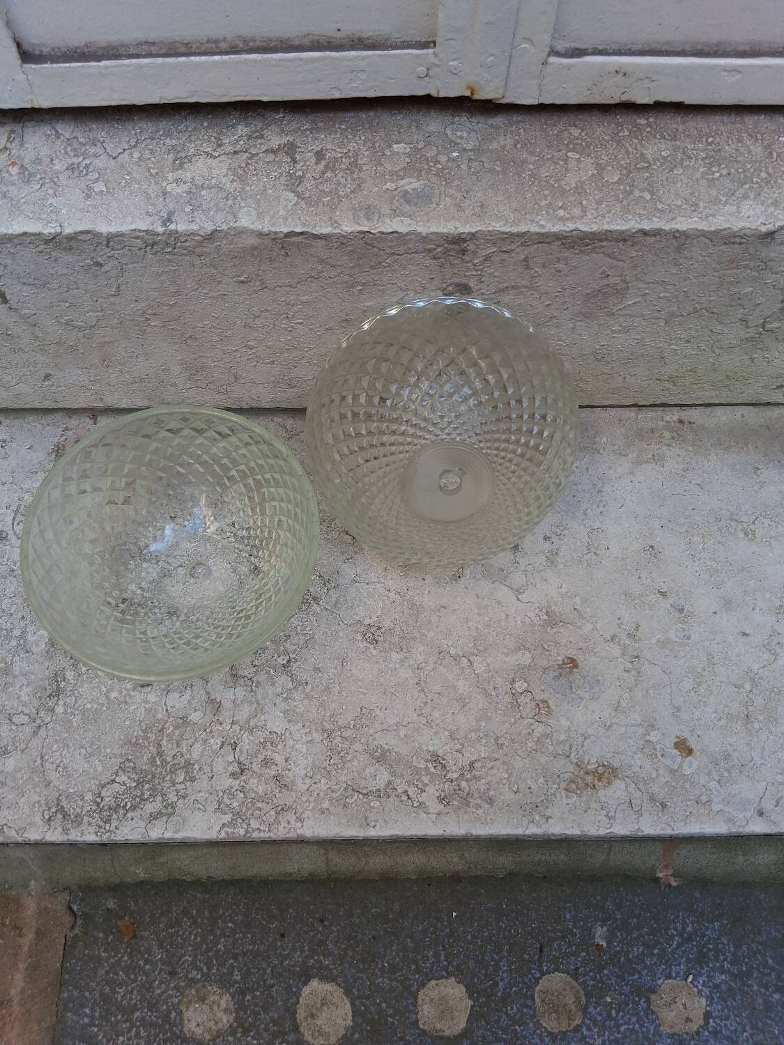 2 vintage glass pendant lights