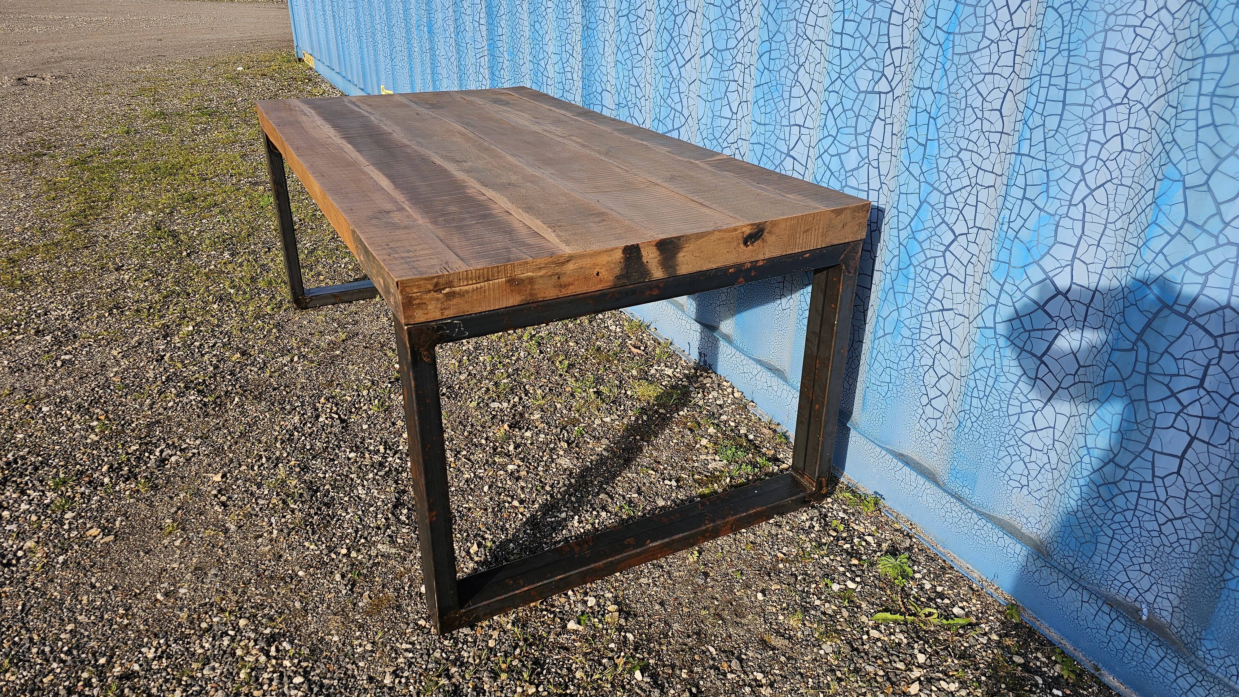 Industrial table 200 x 100 cm with wooden top + metal base