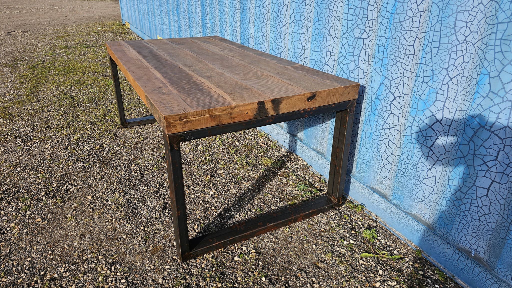Industrial table 200 x 100 cm with wooden top + metal base