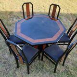 Octagonal table paul michel lacquered black and elm magnifying glass