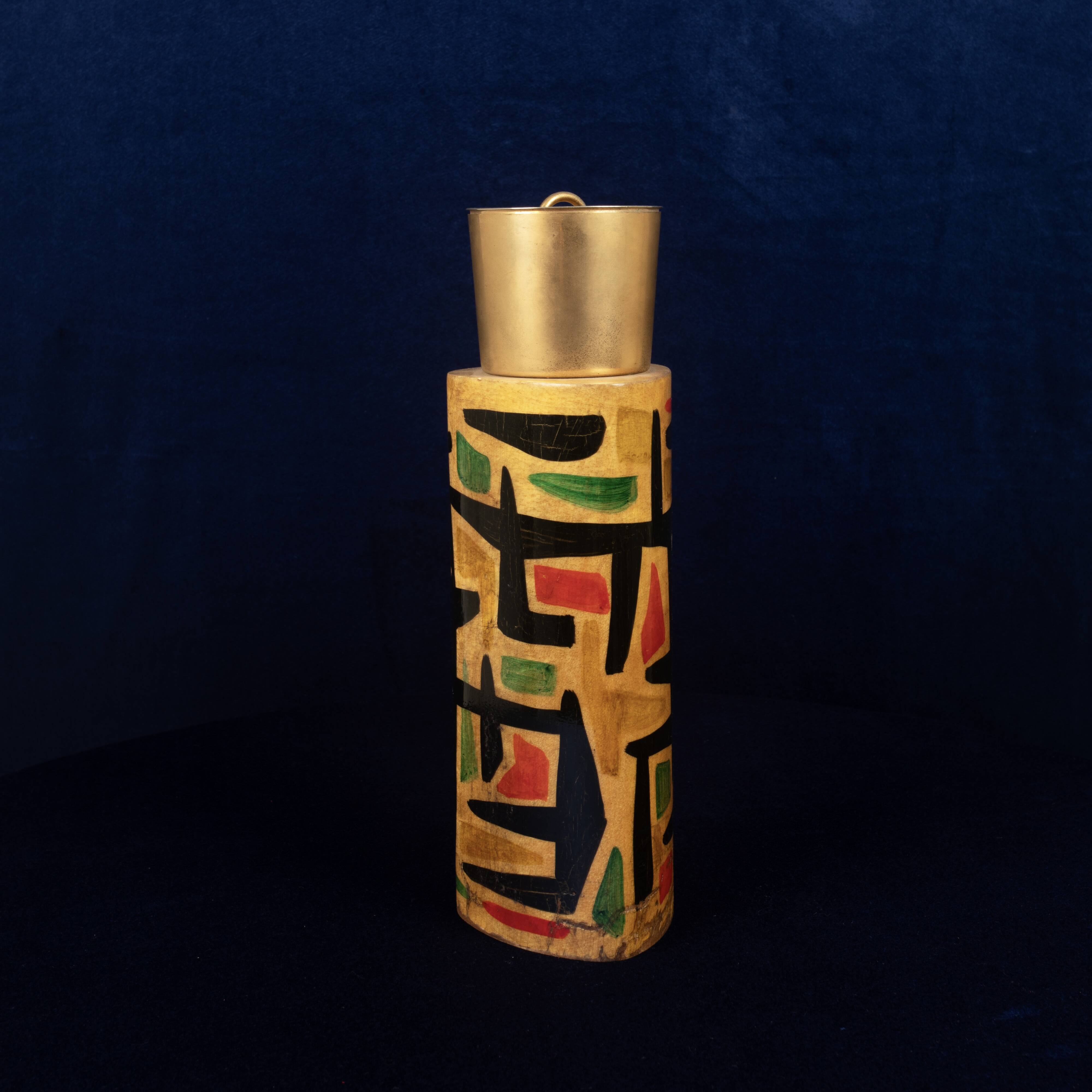 Aldo Tura Mod. 796D Parchment Thermos with Abstract Decoration, 1940