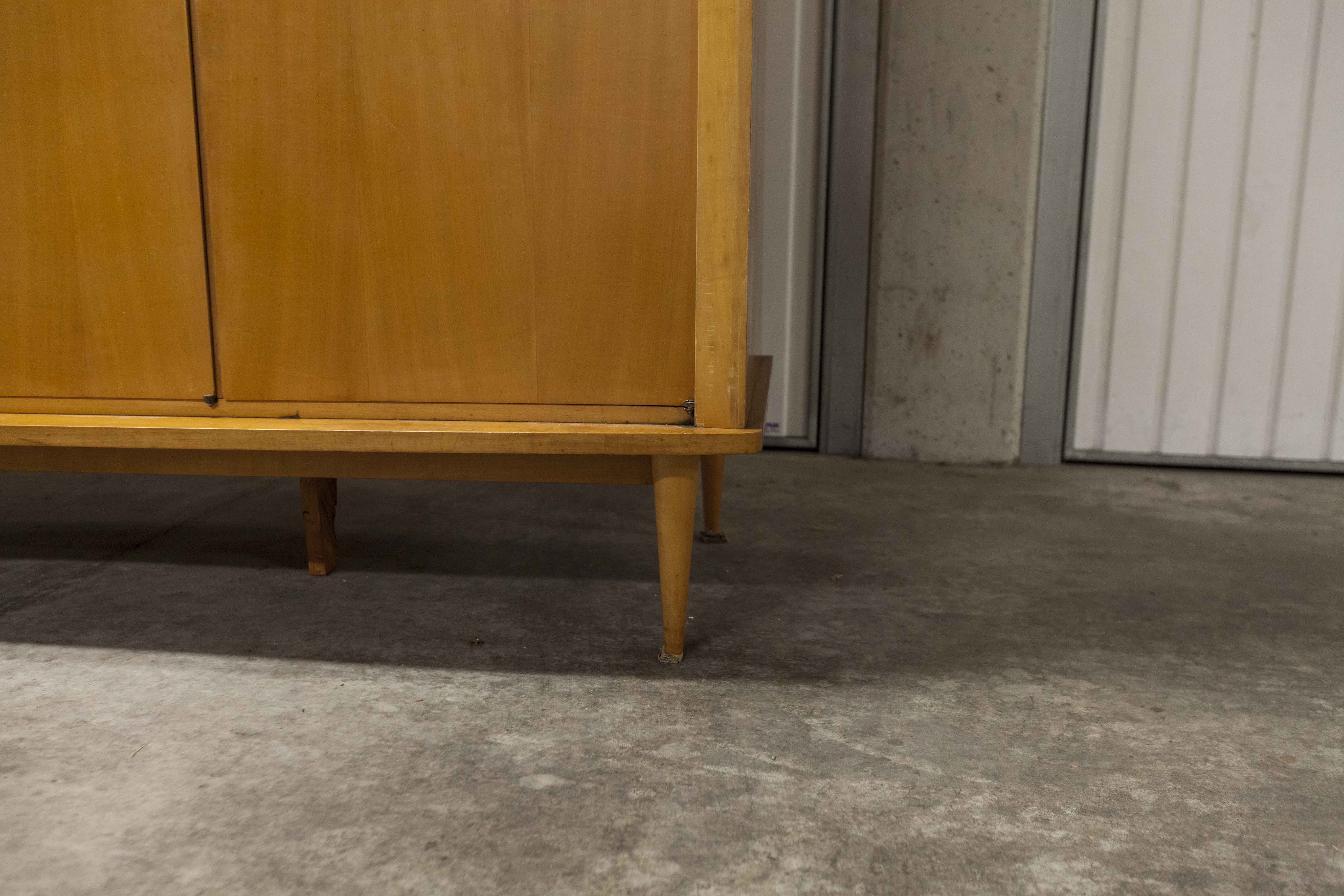 Scandinavian wardrobe 1960 honey color 4 doors L 205 cm