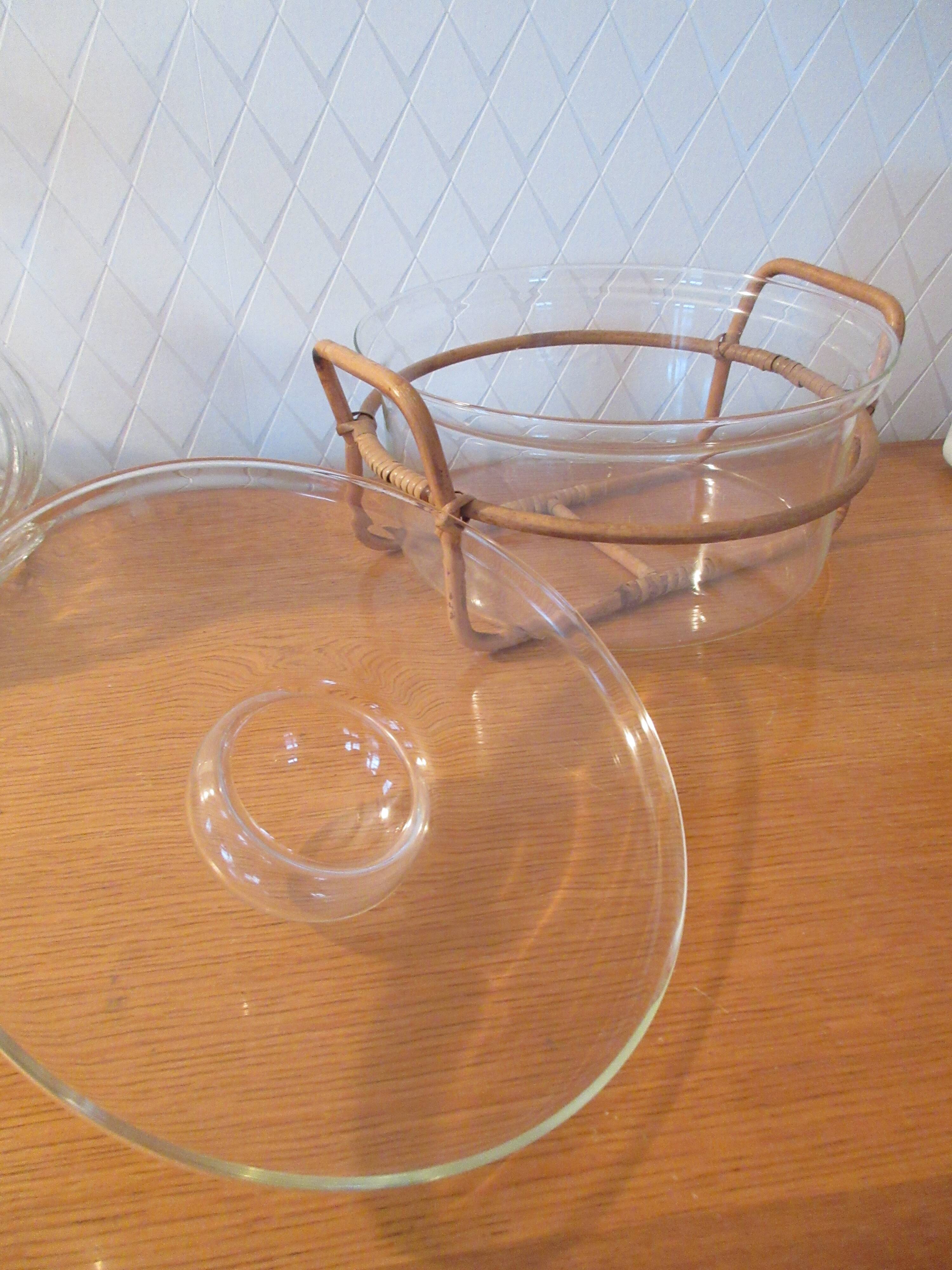 Vintage Bodum glass and rattan vegetable