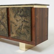 Brutalist Belgian enfilade in rosewood, resin, and brass from around 1970.