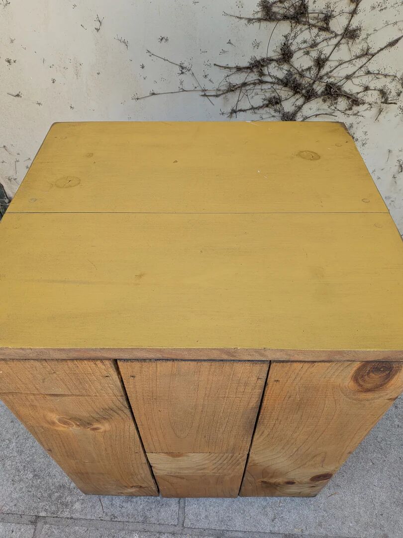 Low storage unit in saffron yellow wood – Canadian handcrafted.