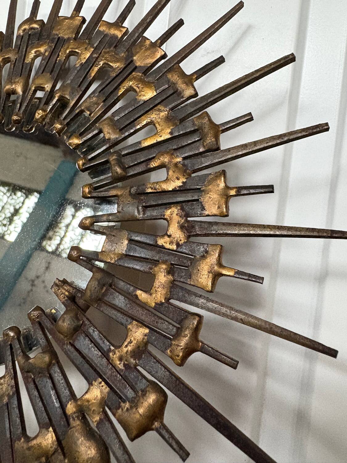 Brutalist round wrought iron mirror from the 60s/70s