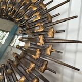 Brutalist round wrought iron mirror from the 60s/70s