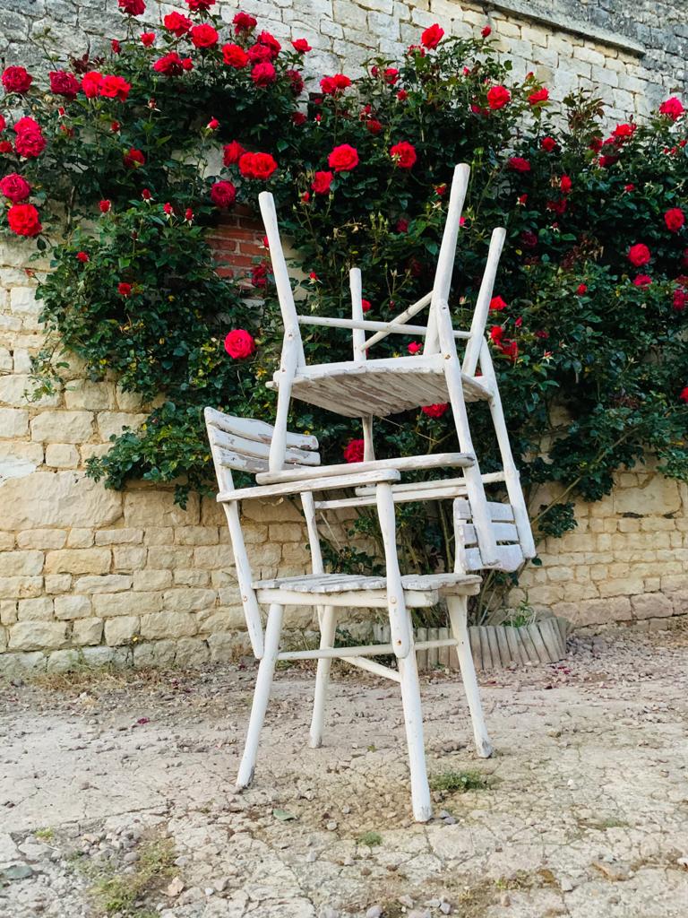 Set of garden seats: 4 armchairs and 1 chair - wooden