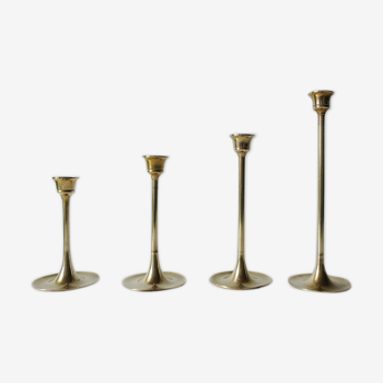 Lot 4 brass tulip candlesticks