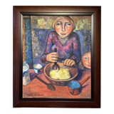 Oil on canvas portrait of a woman, Maïce Le Baron 1950 student of Marcel Gromaire