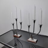 Pair of art deco candle holder in stainless steel 3 flames, Spain, 1970