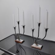 Pair of art deco candle holder in stainless steel 3 flames, Spain, 1970