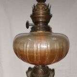Large old oil lamp, removable from its marble column foot. 88 cm