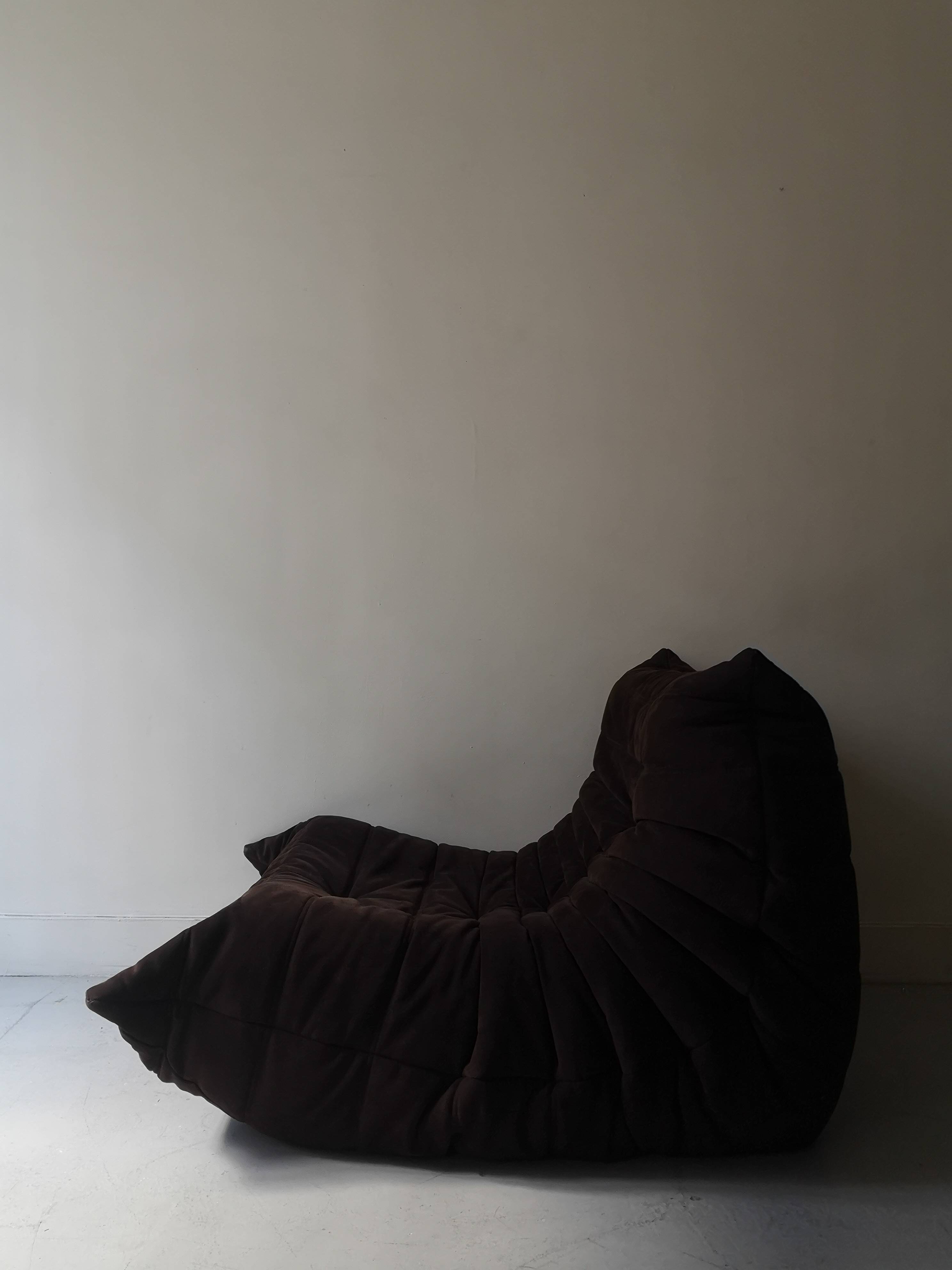 TOGO low chair in chocolate suede, Michel Ducaroy for Ligne Roset 1970