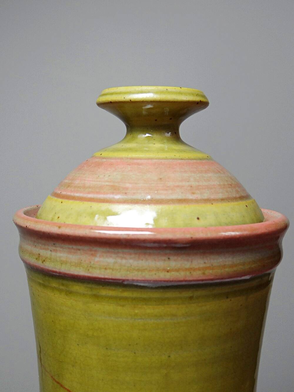 Decorative spice jar in vintage two-tone glazed stoneware, handcrafted