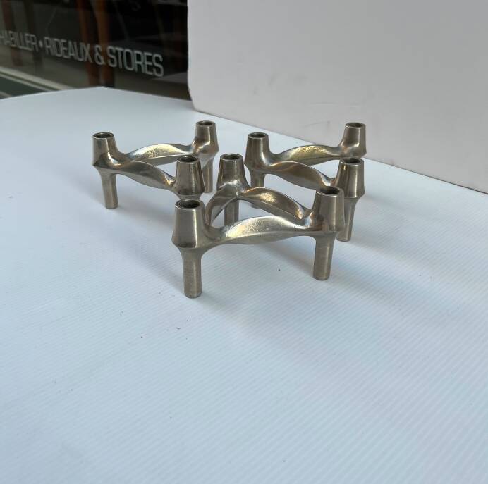 Vintage Stoffnagel candle holders in chrome steel