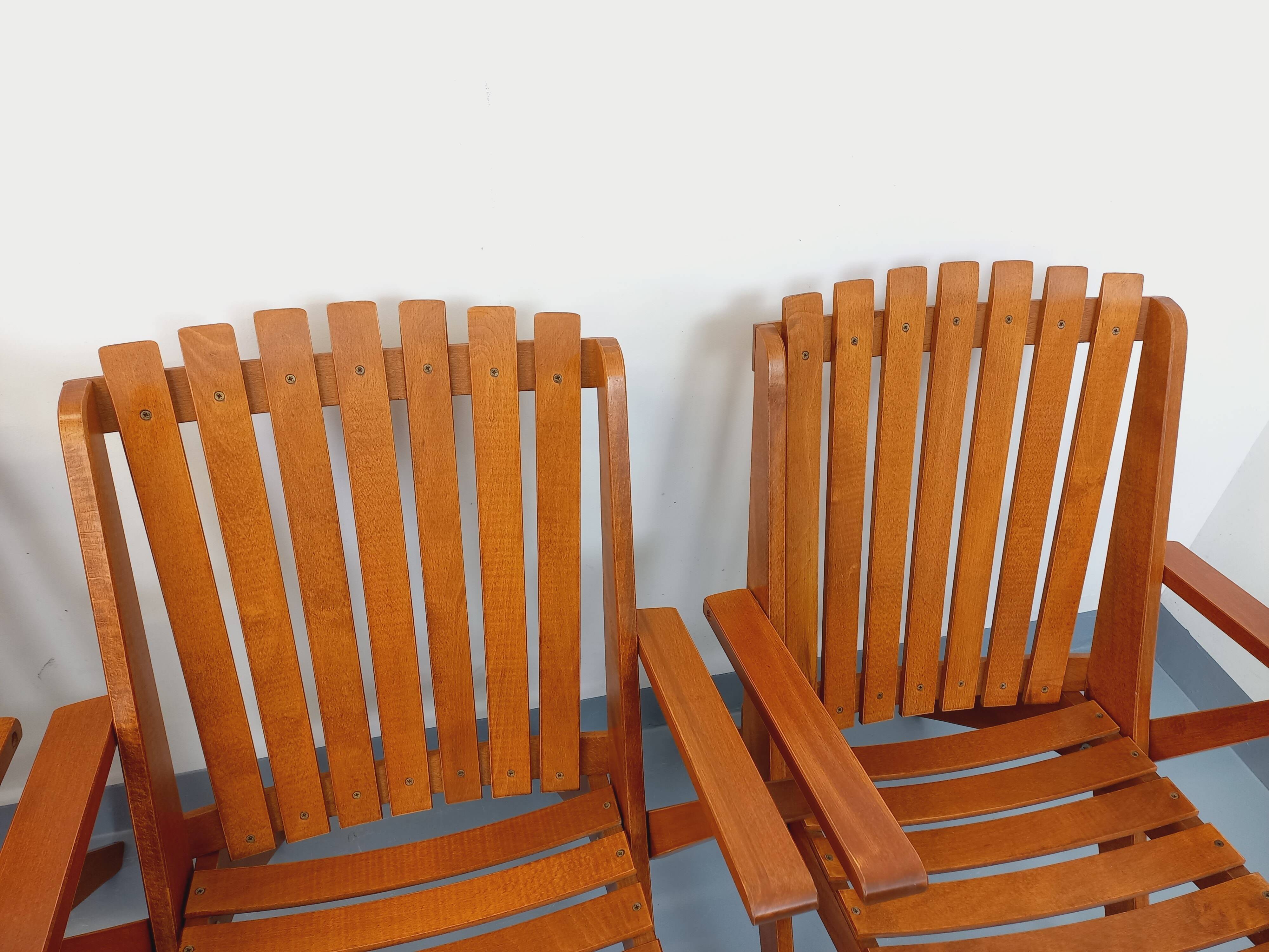 Set of 4 vintage garden chairs made of beech wood from the 1960s.