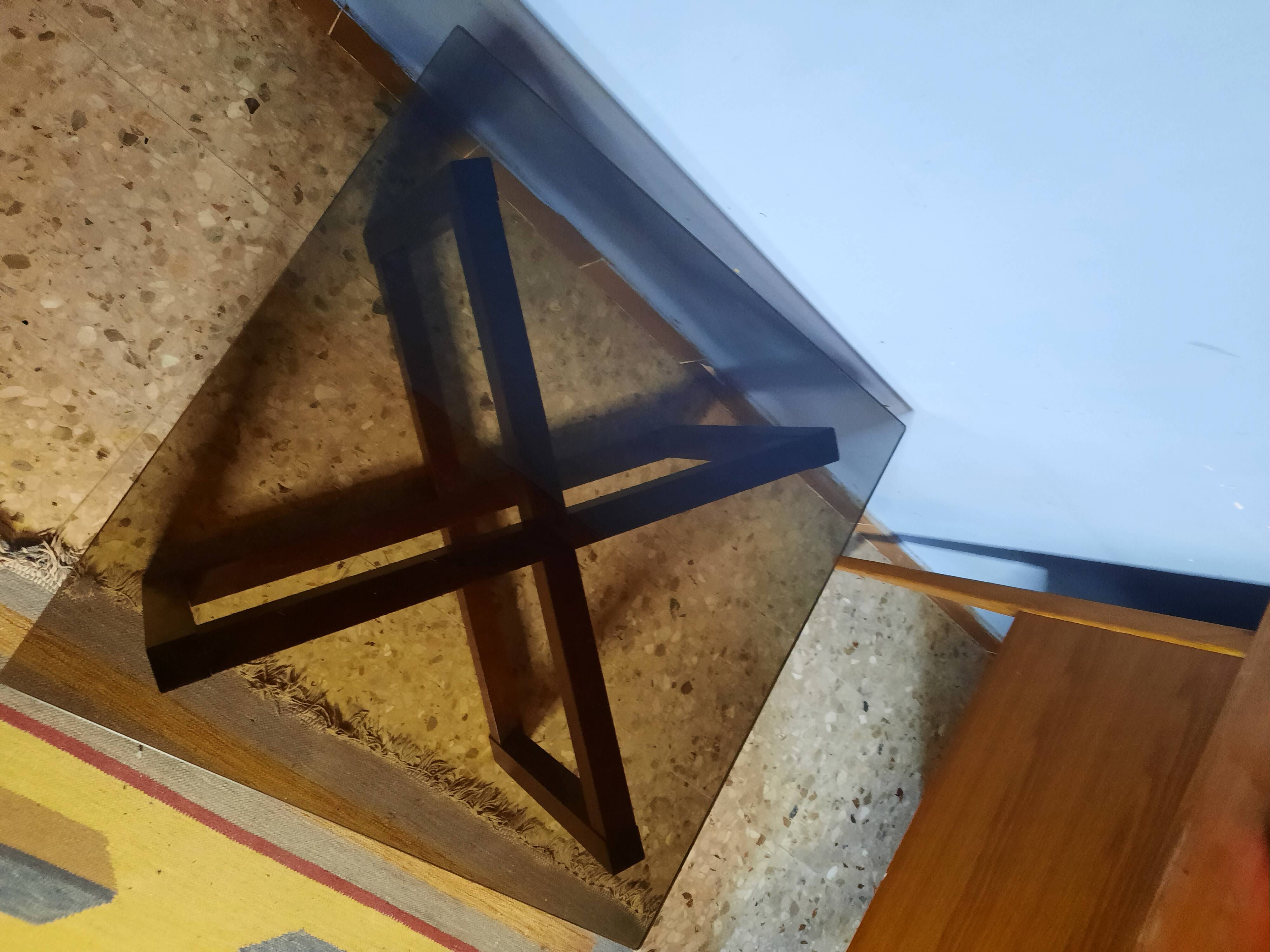 Table basse bois et verre fumé