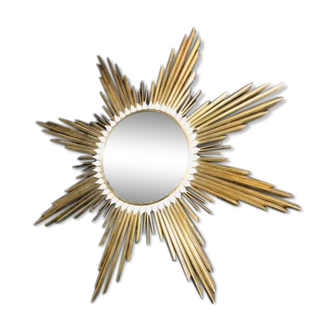 Miroir soleil de sorcière XXe 60 cm laiton doré glace convexe bombé sorciere