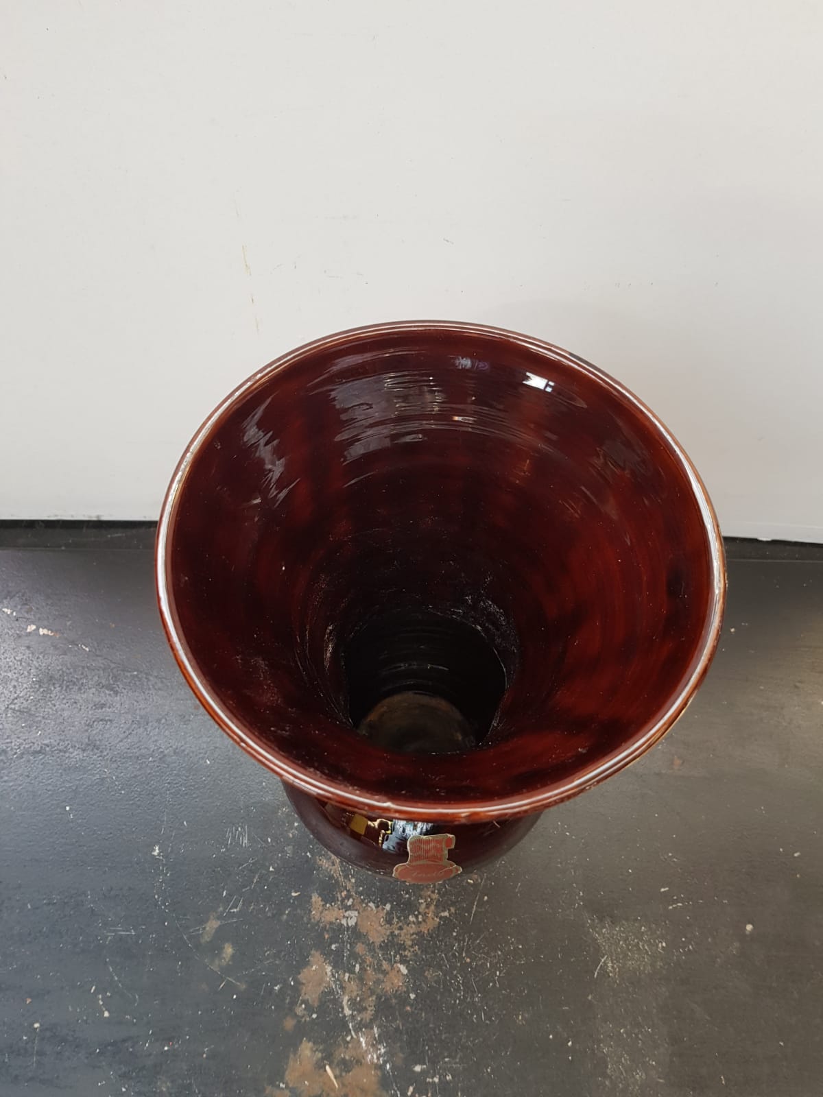 Old vase vallauris fady large model ceramic brown blue drips vintage