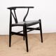 4 Danish chairs, black lacquered wood and leather, Wishbone model, Hans Wegner