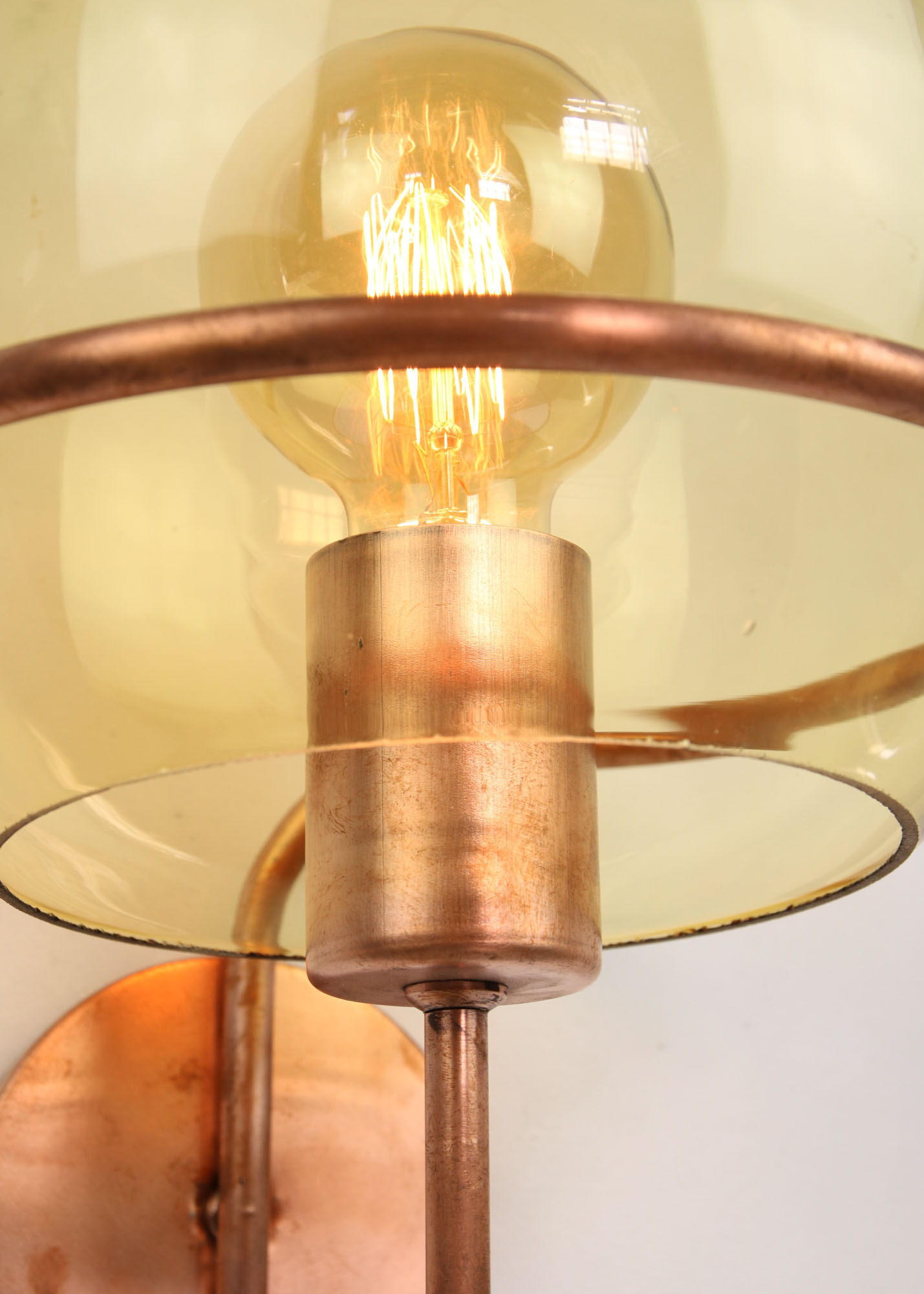 Mid-century Wall Copper & Glass Lamp