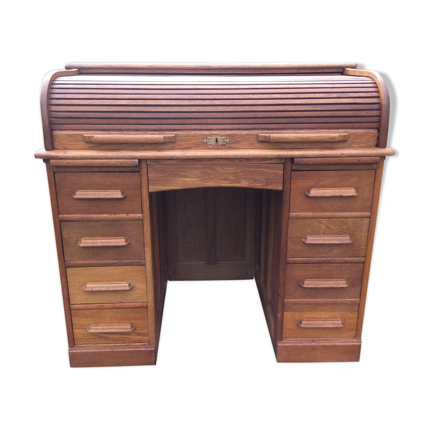 Old Angus London brand double-box sliding cylinder curtain desk.