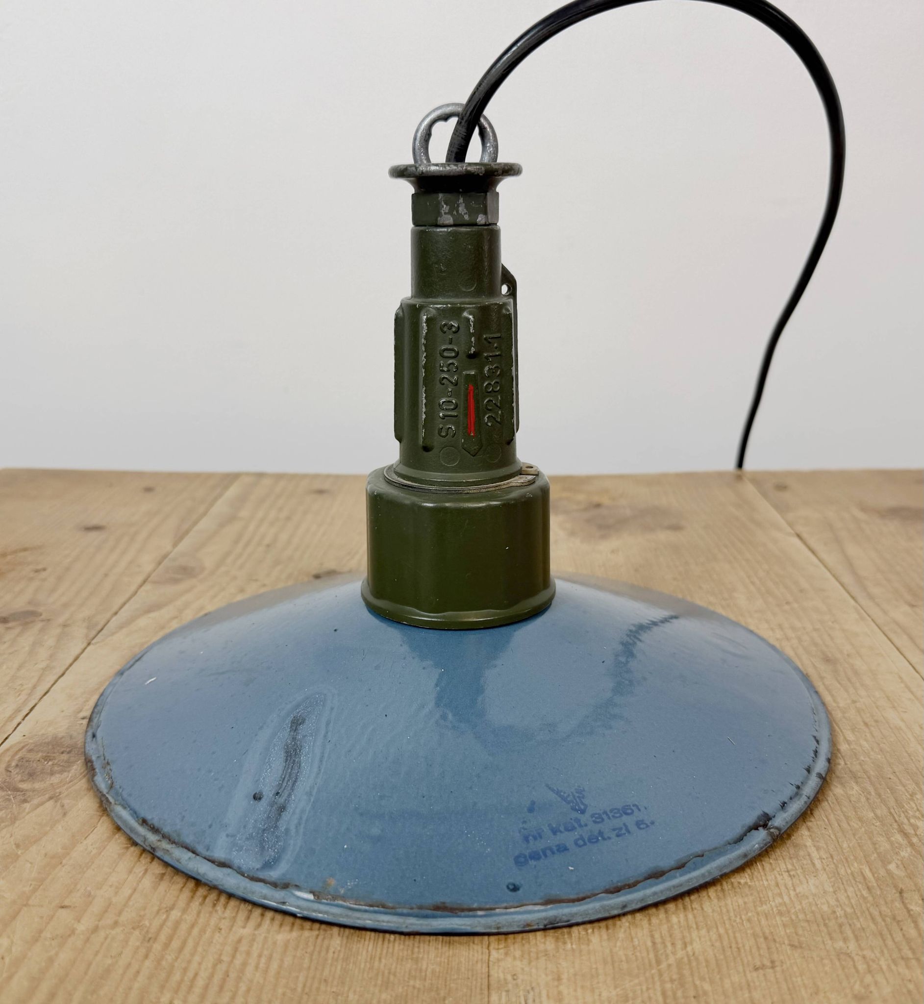 Industrial Blue Enamel Military Pendant Lamp with Cast Aluminium Top, 1960s