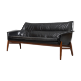 1950s Leather and Teak Wing Sofa by Ib Kofod-Larsen
