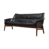 1950s Leather and Teak Wing Sofa by Ib Kofod-Larsen