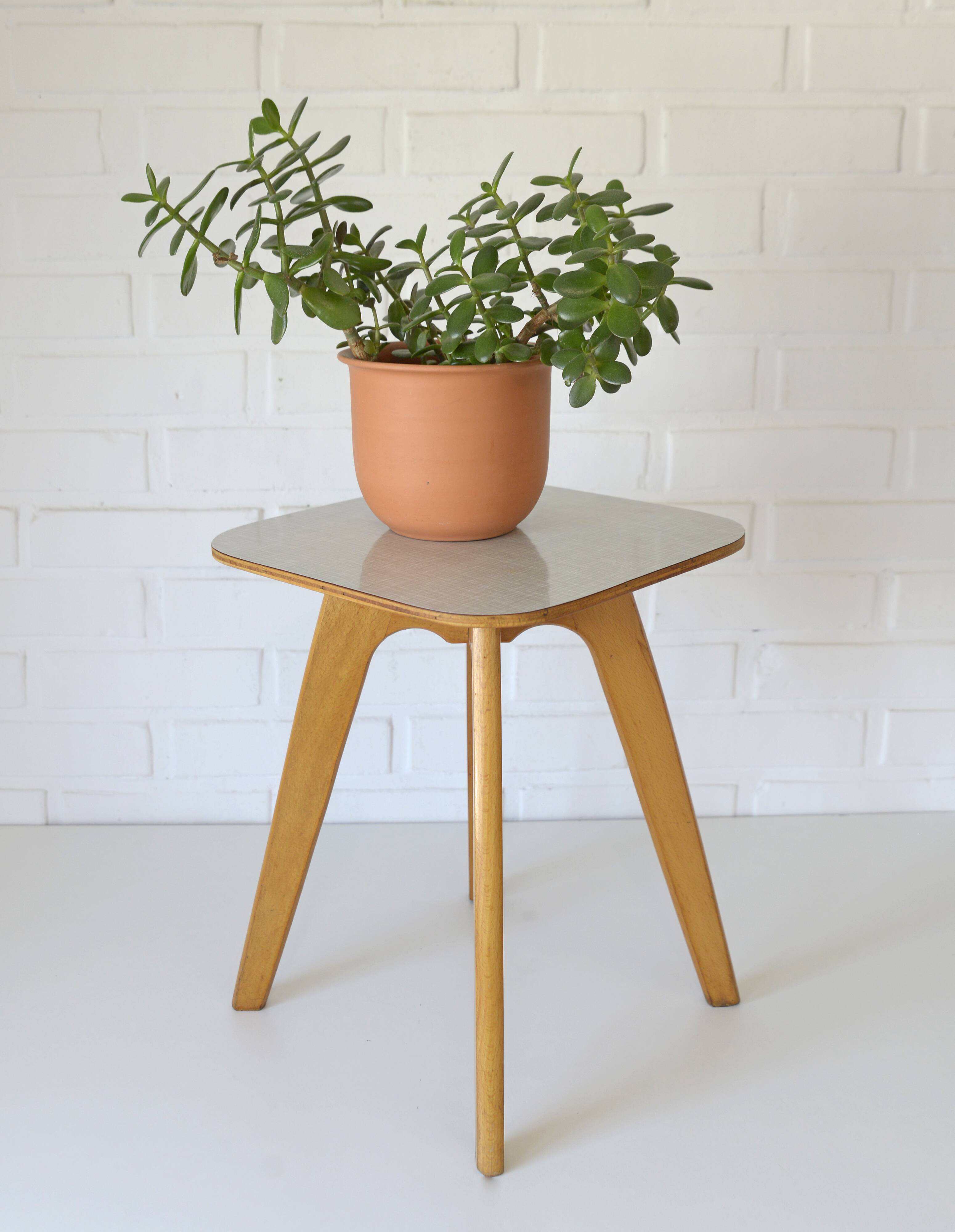 Vintage kitchen wooden stool mid-century modern side table 1950s