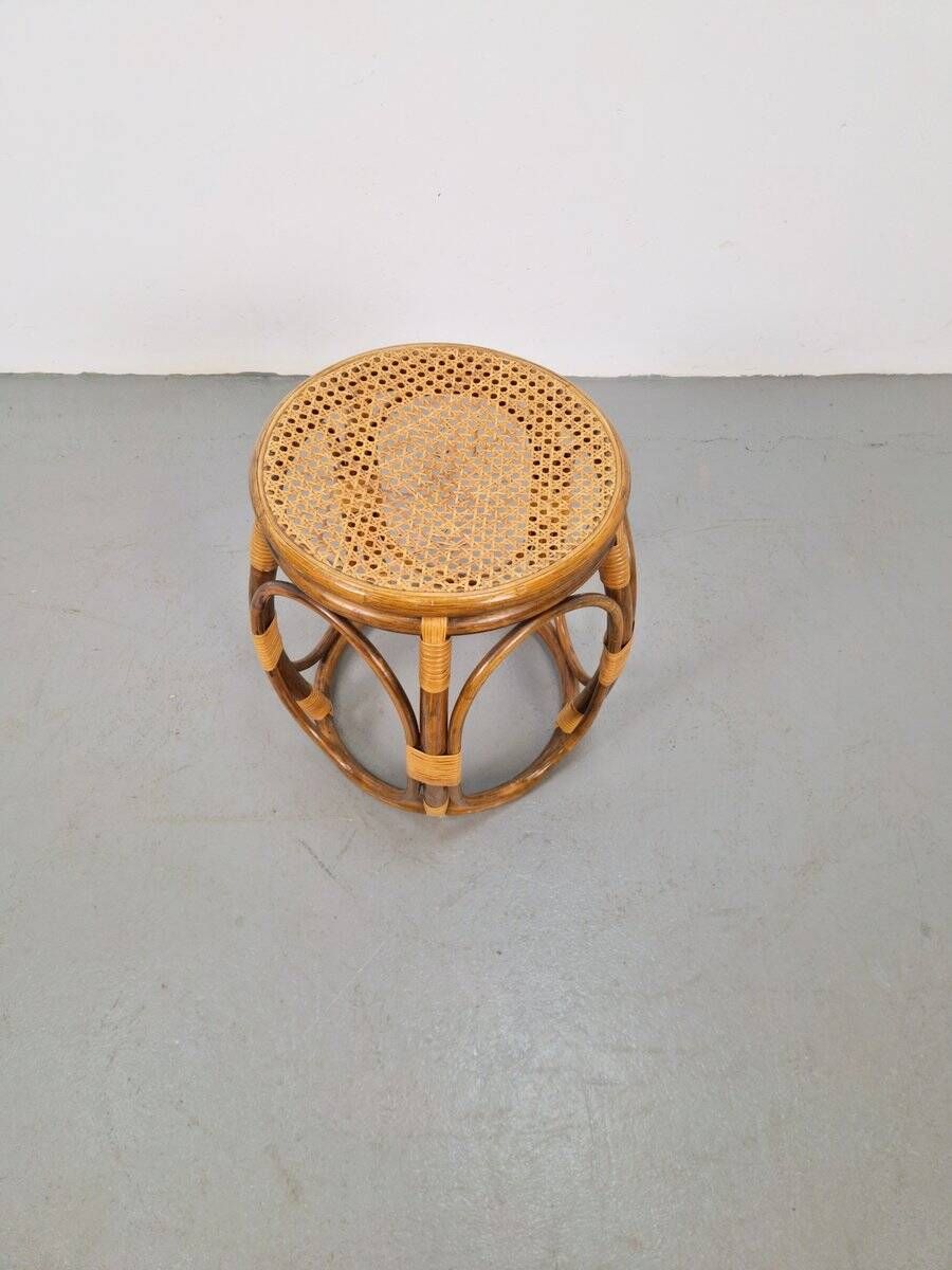 Round Bentwood and Rattan Webbing Stool, 1970s