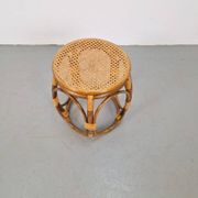 Tabouret rond en bois cintré et en osier, années 1970