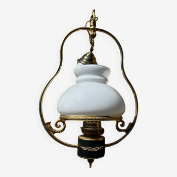 Brass and opaline pendant light