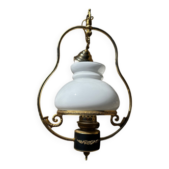 Brass and opaline pendant light