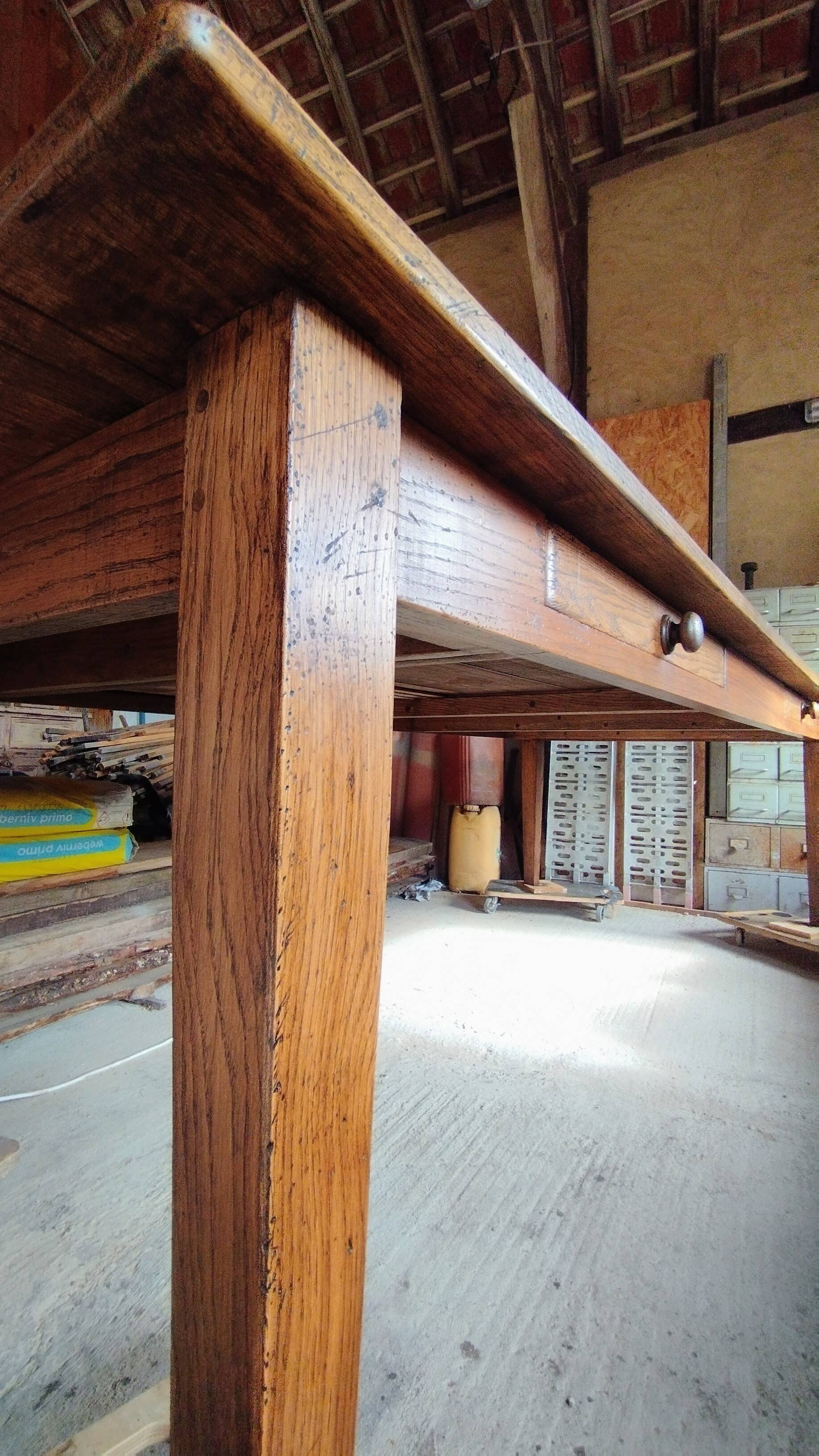 Solid oak farmhouse table, 270x120 cm, with 4 drawers