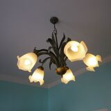 Five Pendant Lights with Frosted White Glass, 1970s