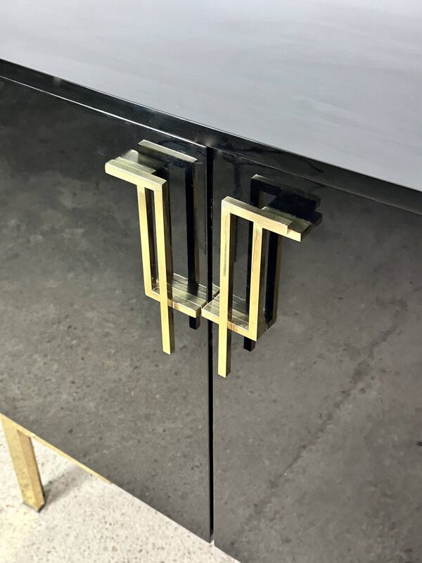 Meuble de rangement Guy Lefevre en laque noire 1970