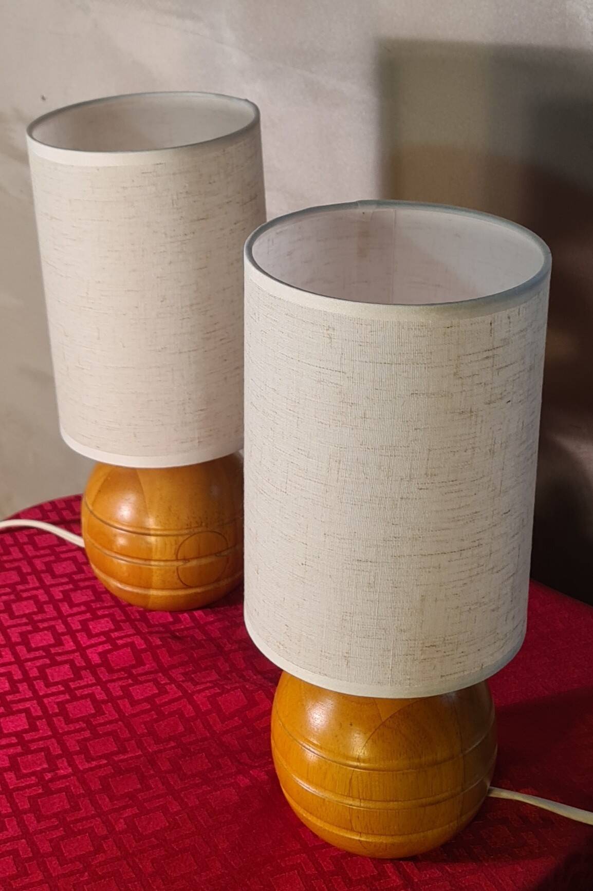 Paire de lampe boule bois chevet style scandinave 30 X 13.