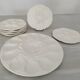Oyster service dish and 6 plates barbotine earthenware sarreguemines ecru vintage