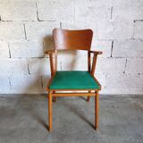 Fauteuil vintage en skai et bois années 60