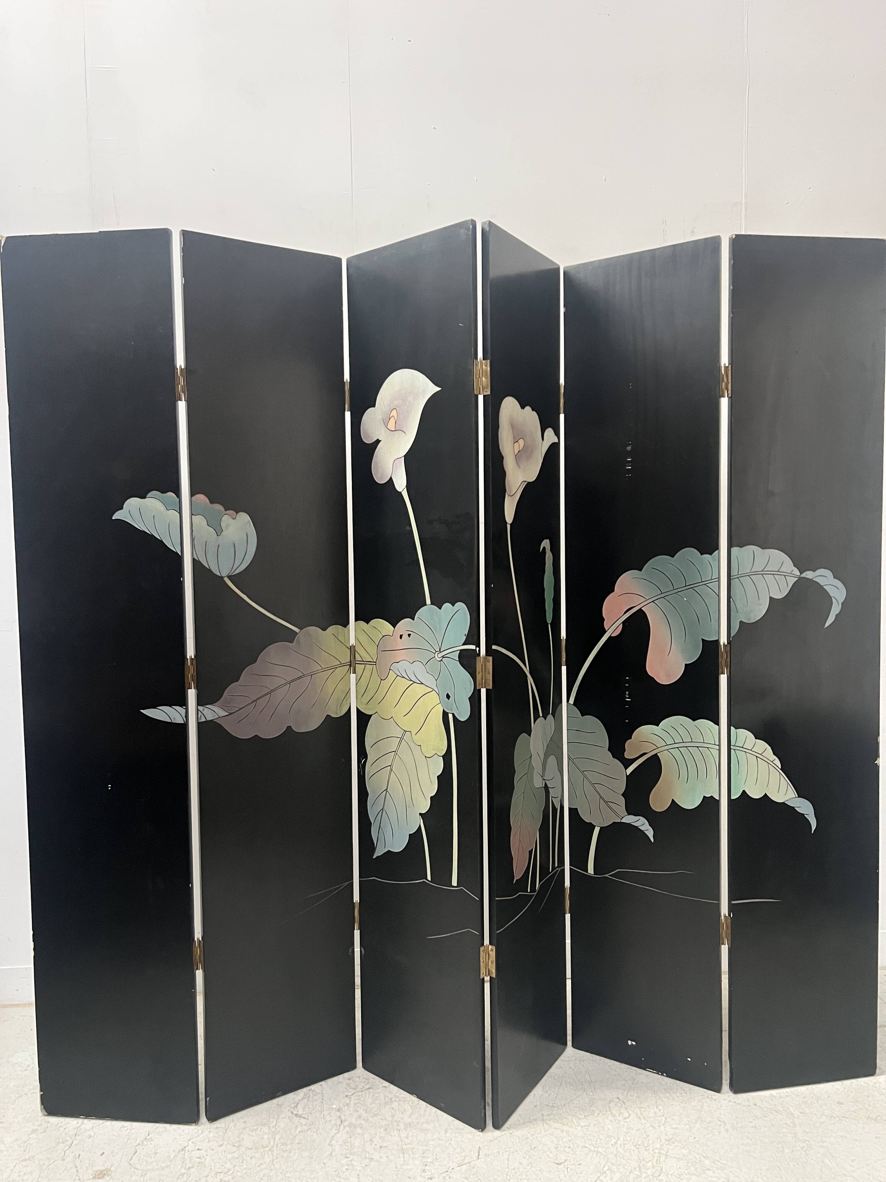 Six-panel painted screen, 20th century