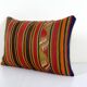 Striped Turkish Kilim Pillow Cover, Cottage Decor Kilim Lumbar Pillow Cover, Unique Patterned Throw