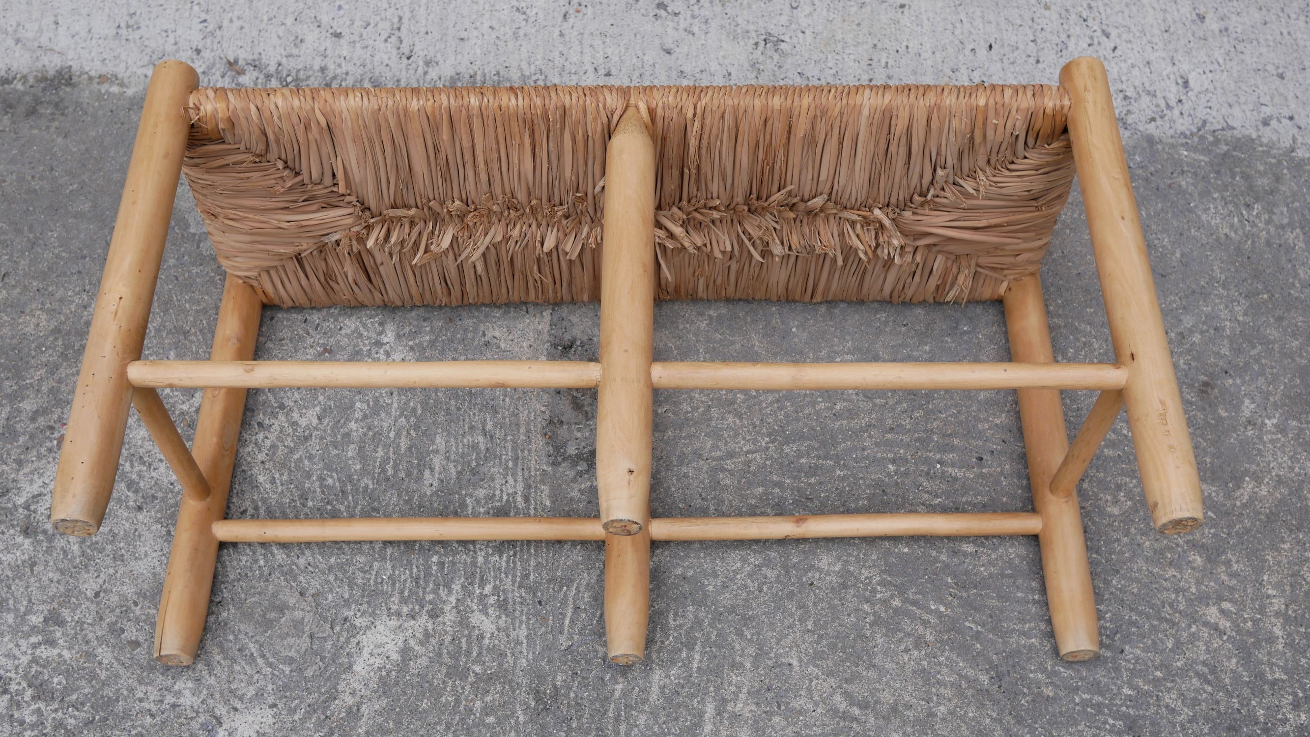 Wood and straw vintage bench