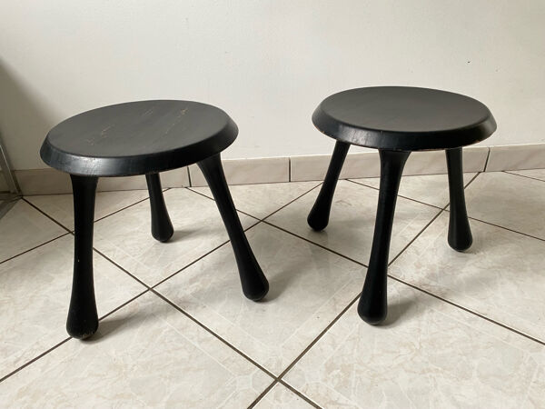 Paire de tabouret bas tripode design ingvar Kamprad édition Habitat