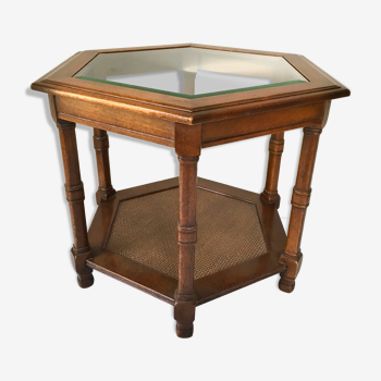 Table basse en merisier et cannage