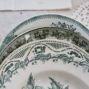 4 mismatched old green ironstone deep plates