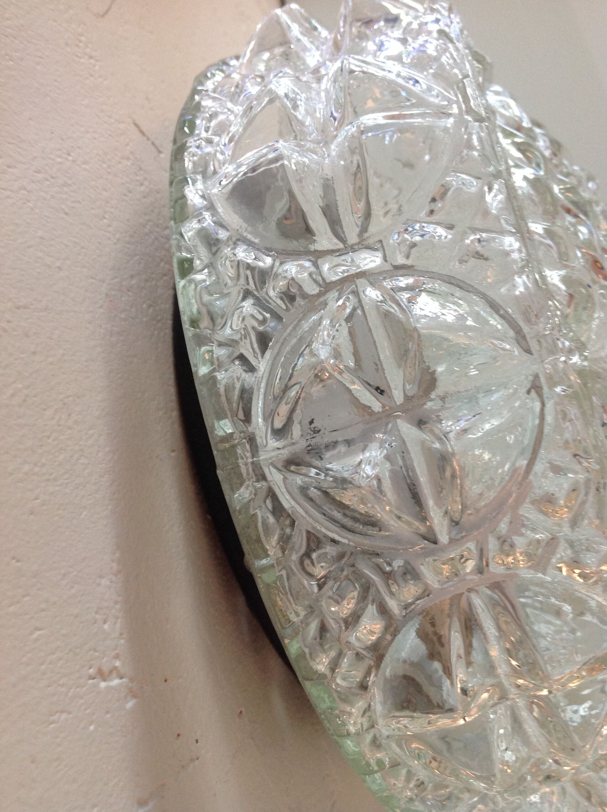 Structured glass round ceiling lamp vintage 60s-70s